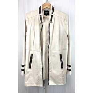 INSIGHT Size 12 Faux Suede Open Front Tunic Jacket Zipper Trim Cream Black